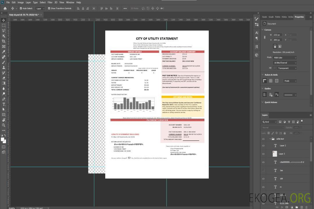 Modèle de facture de services publics de l'eau de la déclaration de la ville des États-Unis aux formats Word et PDF template